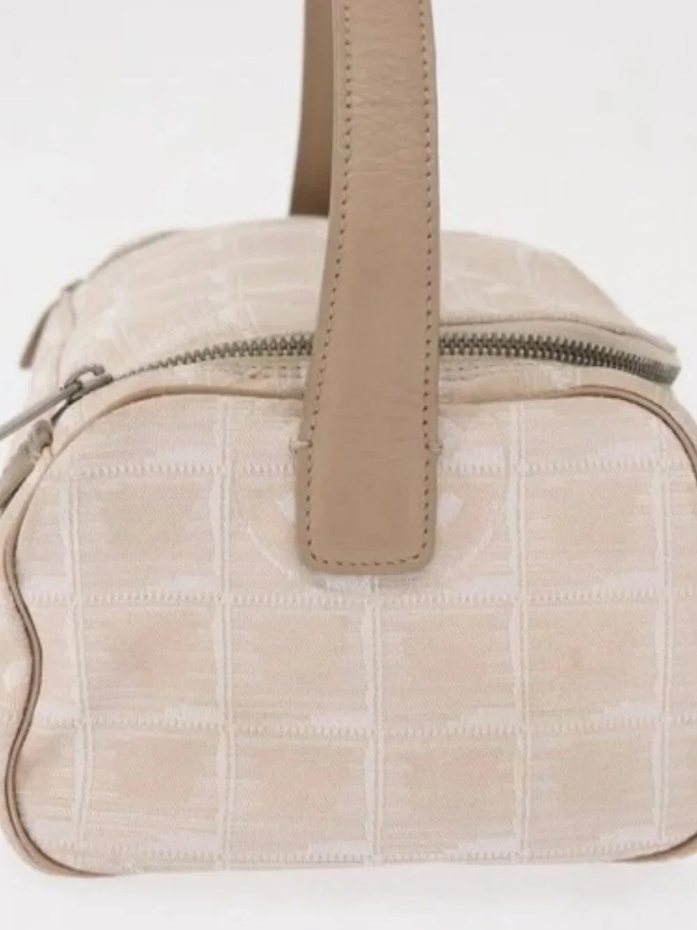 CHANEL New Travel line Hand Bag Nylon Beige Silver CC Auth 163622